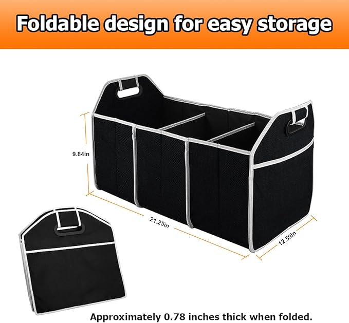 Osilly Car Trunk Organizer, Foldable Storage Organizer with 3 Compartments, Large Capacity Storage Box for Auto, Portable Waterproof Bag for Cargo Trunk, Universal for SUV, Truck, Van