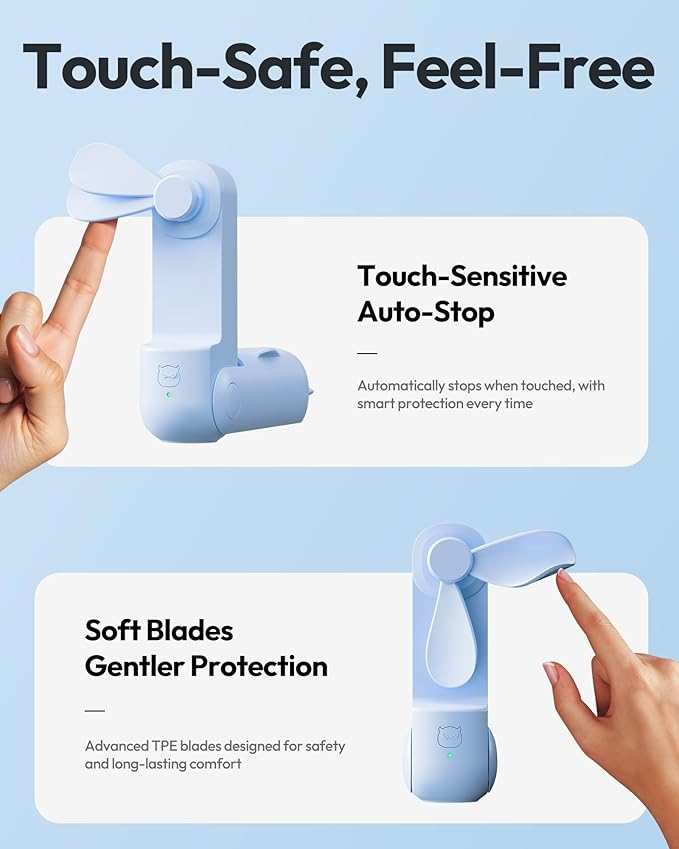 Gaiatop Portable Handheld Fan, 3 in 1 Mini Fan Handheld [17h Max Cooling], Foldable Personal Fans Pocket Design, USB Travel Fans Portable, Lash Trip Summer Essential Cute Gifts for Women Girl, Blue