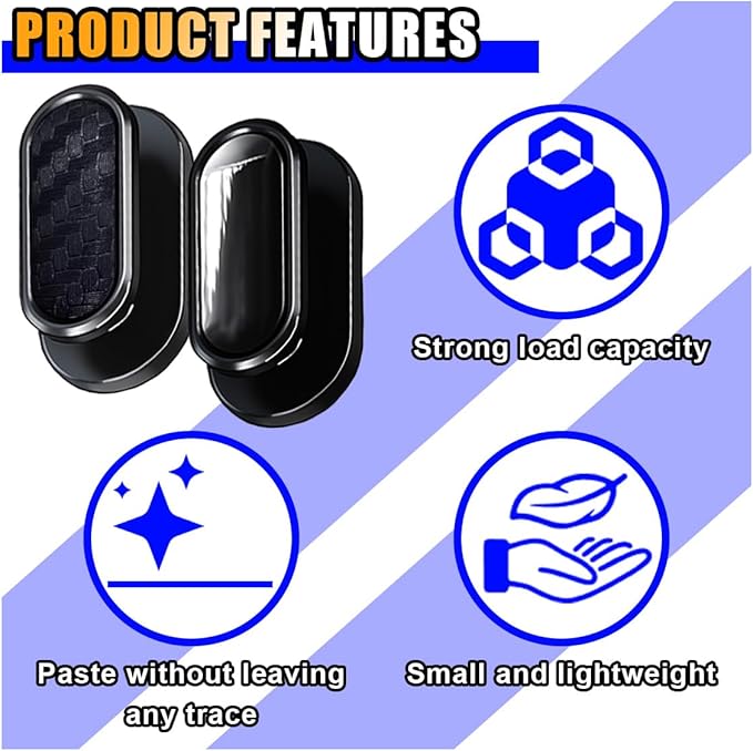 Car Mini Hooks, Multifunctional Strong Self-Adhesive Backseat Hangers, Wall Hanging Hooks, Universal Hook Stickers, Car Interior Accessories for Key Charging Cable Earphone (8PCS Carbon&Glossy)