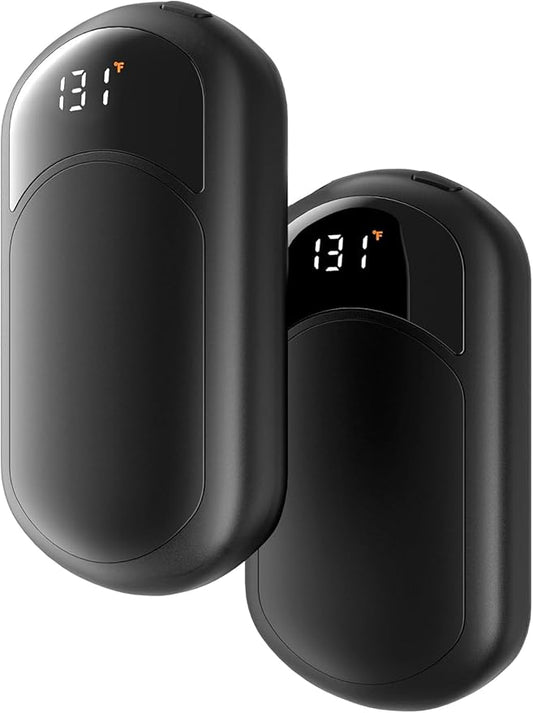 Electric Hand Warmers Rechargeable, 104–131°F with Temp & Battery Display, 3 Heat Levels, Fast Heating, Smart Temp Control, Pocket-Size, Fits in Gloves, Gifts for Women & Men