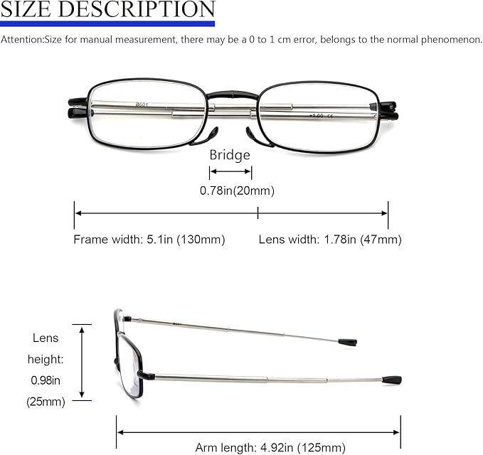 2 Pack Folding Reading Glasses Stainless Steel Mini Anti-Blue Light Blocking Reader for Men Women