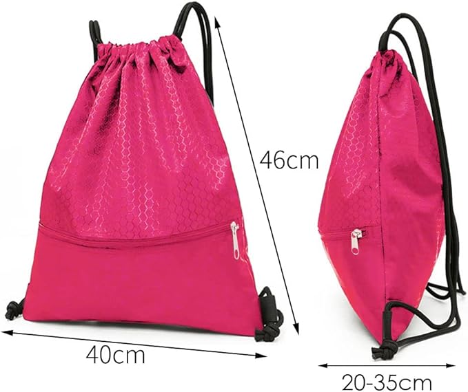 Drawstring Backpack Bag, Waterproof Draw String Back Sack with Zip Pocket, Gym Drawstring Bags Swim Bag for Men Women