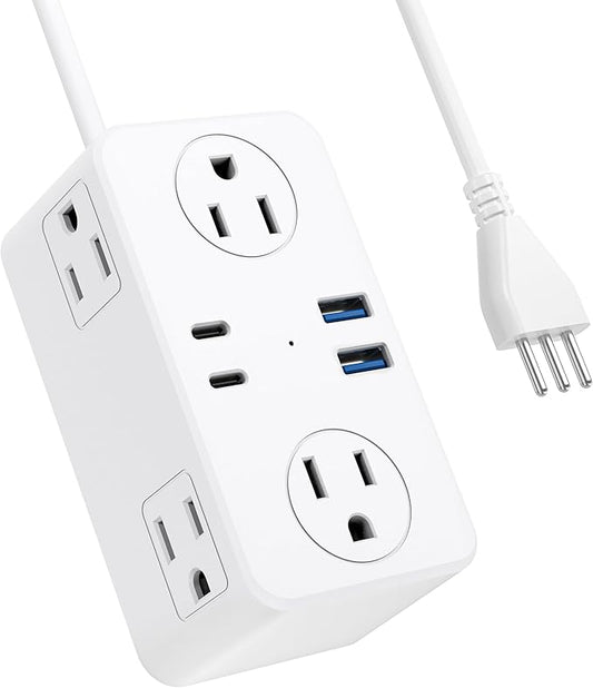 Kakyanill Italy Travel Plug Adapter, Italy Power Adapter, 6 AC Outlets, 4 USB Ports (2 USB C), 3ft Wrapped Around Extension Cord, for Italy Chile Libya