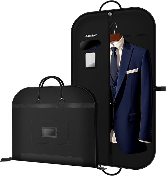 Garment Bag for Closet Storage and Travel 43-Inch Waterproof Dustproof Suit Luggage Bag Unisex Clothes Bag Durable 600D Oxford Fabric 2-in-1 Hanging Suit case Coat Bag for Man, Woman