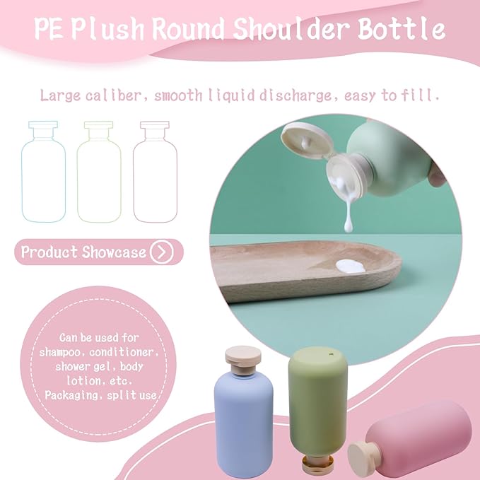 6 Pack Leakproof Travel Bottles 10 oz | Squeeze Shampoo & Lotion Containers with Locking Flip Caps | Food Grade HDPE/PP for Toiletries, Gym, Camping (Green+Blue+Pink)
