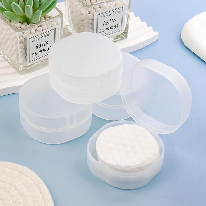 Plastic Cotton Round Holder Cosmetic Cotton PadHolder Multiple Colors Portable Travel and SealedSuitable for Makeup Remover BallsBeads 4 Pack (Whitish-Transparent)
