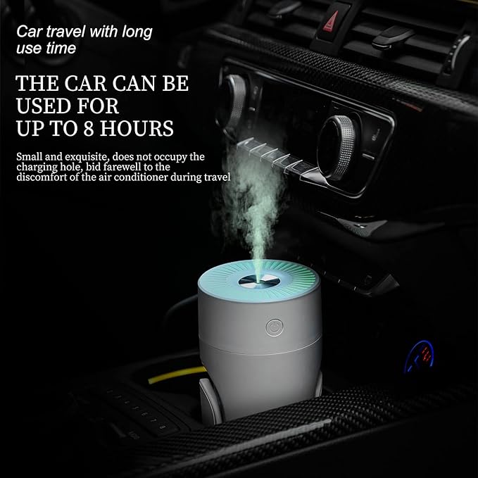 Portable Mini Humidifier, 2 Mist Modes, 220ml Cool Mist Rotation Humidifiers, USB Personal Desktop Humidifier for Bedroom, Office, Travel, Car, Colorful, Quiet Operation, White