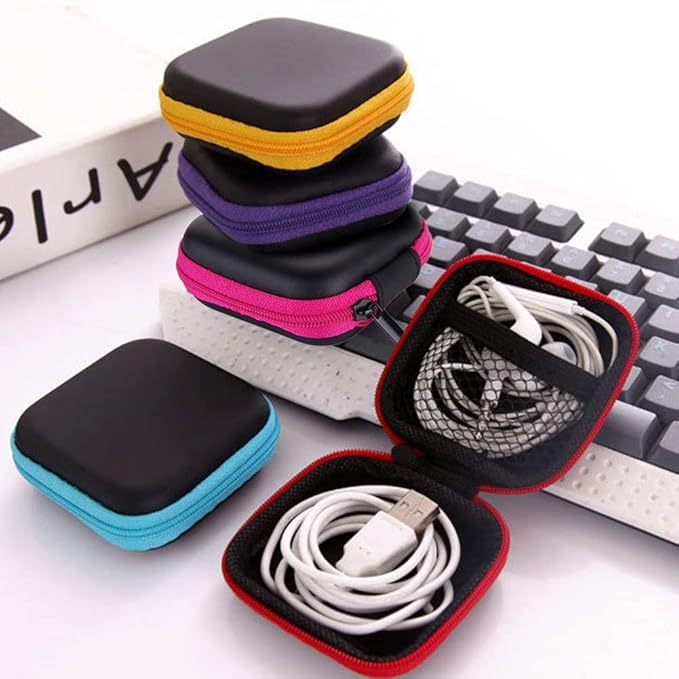 6Pcs Earphone Case,PU Small Square Pocket Earbud Carrying Case Bag with Zipper,Portable Earbud Organizer,Earbud Storage Bag,for Storing Earpieces,USB Cable,SD Cards,Memory Card