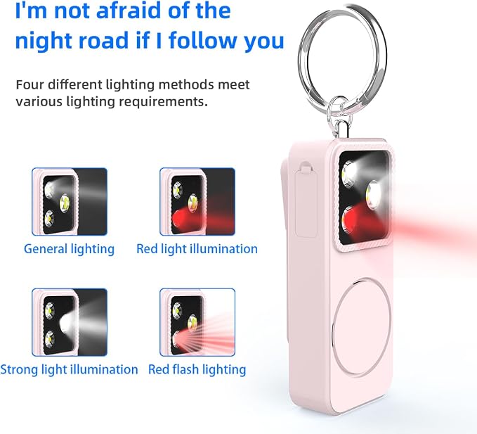 B11 Portable Lighting Women's Safety Alarm Device 150dB Buzzer Alarm Strobe Light Rechargeable with Charging Cable and Power Switch Night-time Flashlight Keychain (Black - Lighting Alarm)