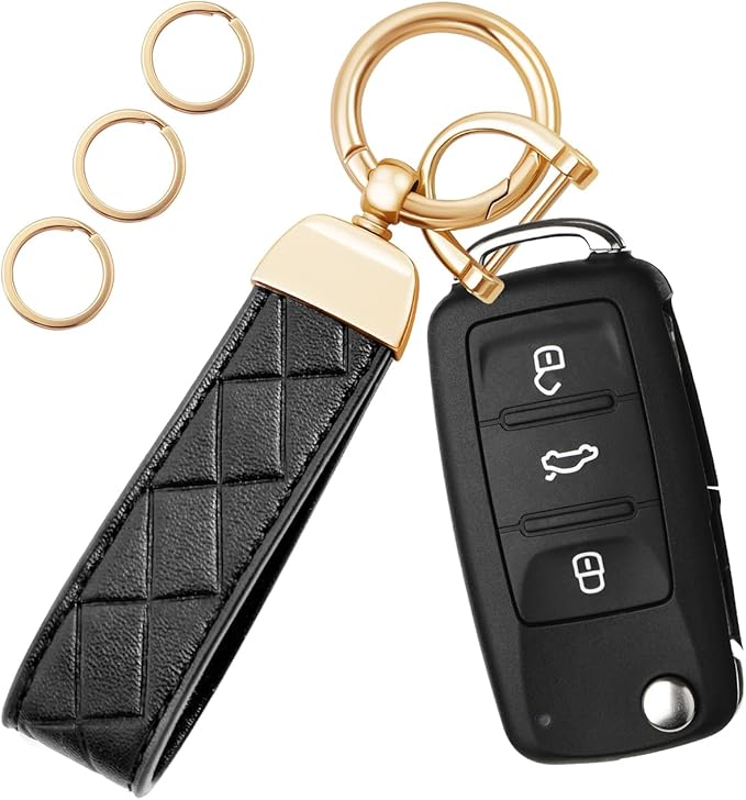 OHKYOOT Leather Car Keychain,Carabiner Clip Key Fob Keychain for Home Car Keys Women Men