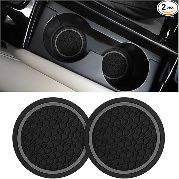 Mandark 2PCS Car Cup Holder Coasters, 2.75 Inch Non-Slip Insert Water Bottle Holder Pads, Dustproof Automotive Interior Accessories Mat, Universal for Vehicles, Trucks, RVs and More(Black/Gray)