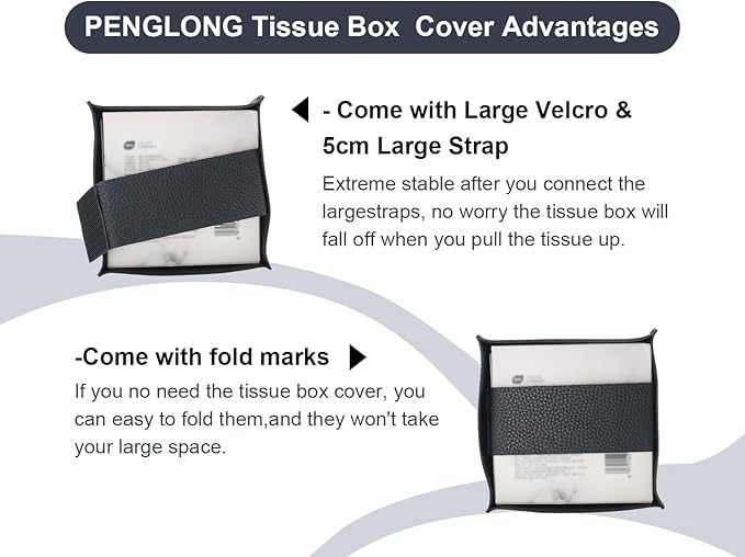 Tissue Box Cover 5X5X5'' PU Leather Tissue Holder Square Tissue Cube Box Organizer for Bathroom Vanity Countertop, Car, Night Stands, Office, Home, Kitchen (2Pack, Black)