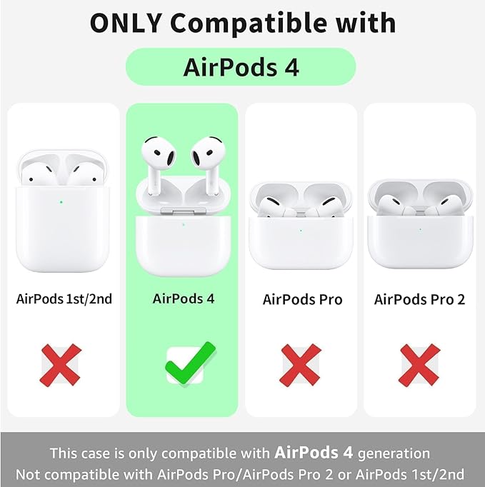 Silicone Case Cover for AirPods 4th Gen, Soft Skin, Full Protection, Keychain, Cleaner Kit (Pink Red)