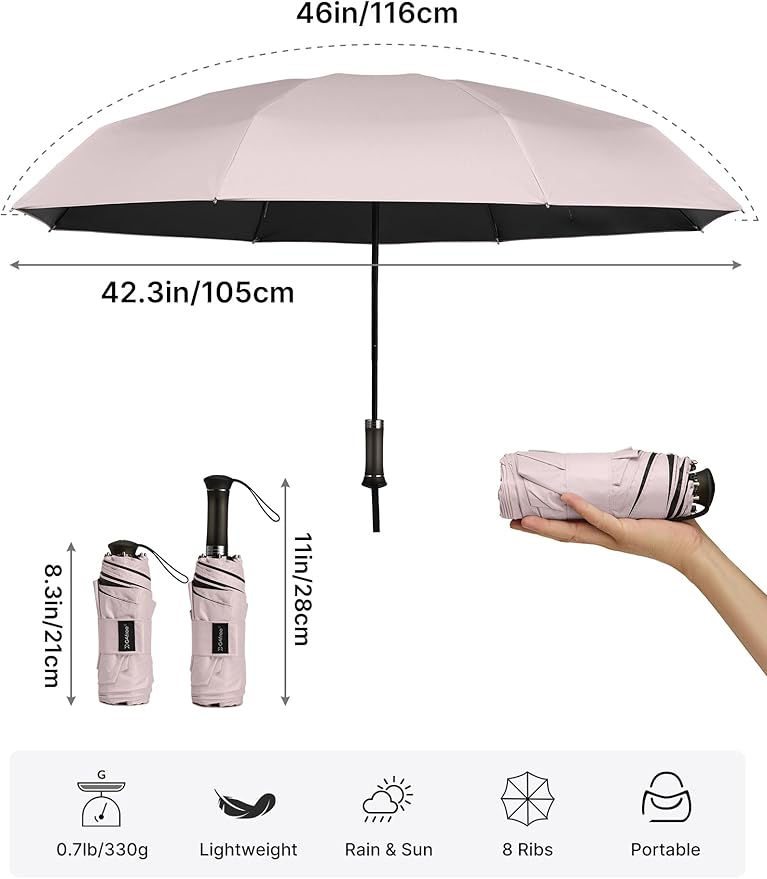 G4Free 46 Inch Mini Lightweight Travel Umbrella, Portable Super Slim Pocket Umbrella, Extendable Built-in Handle, UPF 50+ UV Protection, Compact size for Backpack & Purse