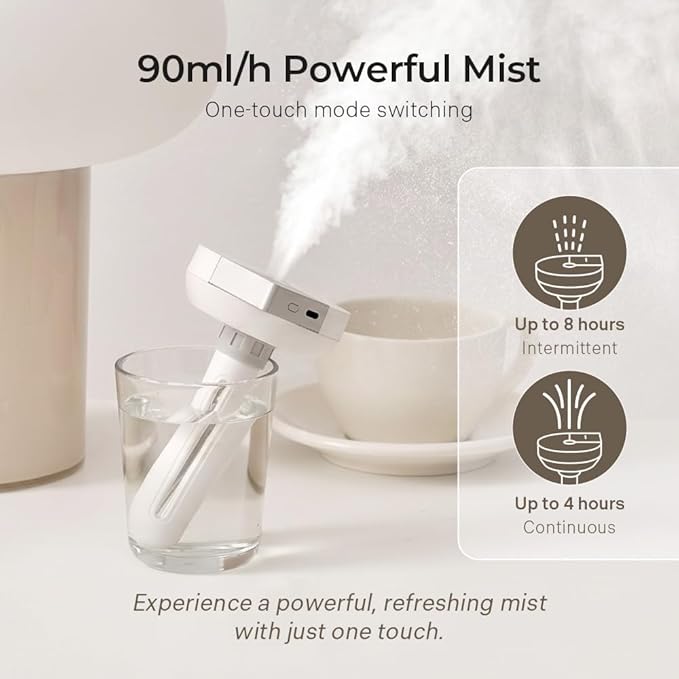 HubiCare Mini Humidifier, Portable Wireless Humidifier for Travel, USB-C Rechargeable Personal Mist Maker with Adjustable Length, Quiet 28dB, Leak-Resistant Design for Car, Bedroom, Office