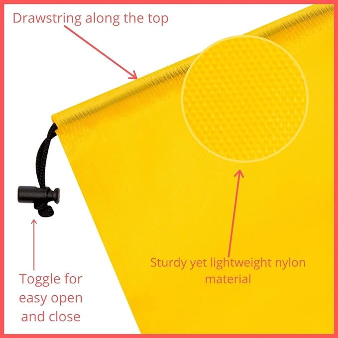 PALTERWEAR Drawstring Pouch (7 x 9 Inch, 12 Pack, Yellow) Nylon Cinch Bag with Toggle for Travel, Gym and Storage