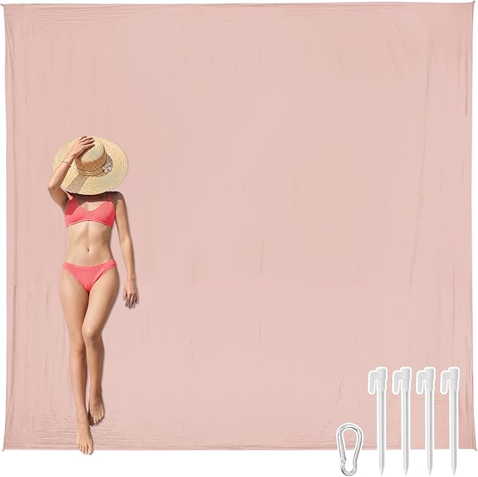 AlphaBeing Beach Blanket Waterproof Sandproof, Extra Large Beach Mat for 1–8 Adults, Oversized Picnic Blanket with 4 Stakes & Storage Bag, Essential Beach Gear for Travel