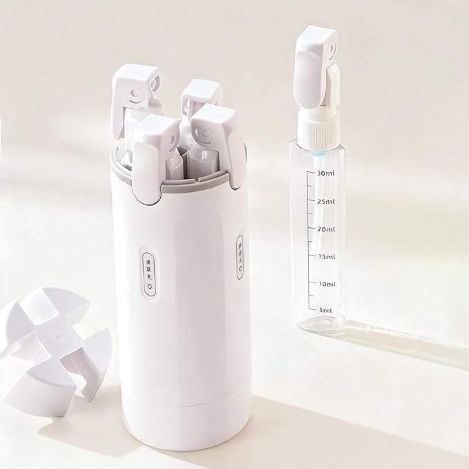 4 in 1 Travel Dispenser Bottle, Refillable Leak Proof Travel Size Bottles for Toiletries, Shampoo, Body Wash, Lotion, Conditioner (White, 16.5cmx5.5cm, 30ml x 4, Plastic)