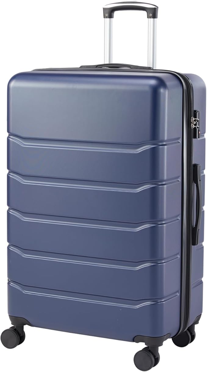 NEWBULIG 24 Inch Checked Luggage, ABS Hard Shell Lightweight Rolling Expandable Suitcase with Smooth Spinner Wheels and TSA Lock for Business Trips and Daily Vacations, Blue