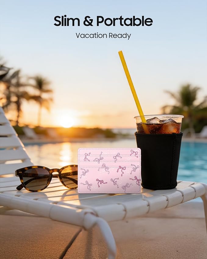 FINTIE Slim Minimalist Front Pocket Wallet, RFID Blocking Credit Card Holder Card Cases with ID Window for Men Women (Pink Bow)