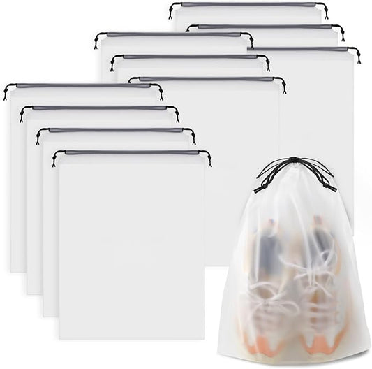 Clear Shoe Bags - 10 PCS, 15.7" x 11.8", Drawstring Travel Shoe Bags for Packing, Waterproof Dustproof Portable Shoe Storage for Men and Women