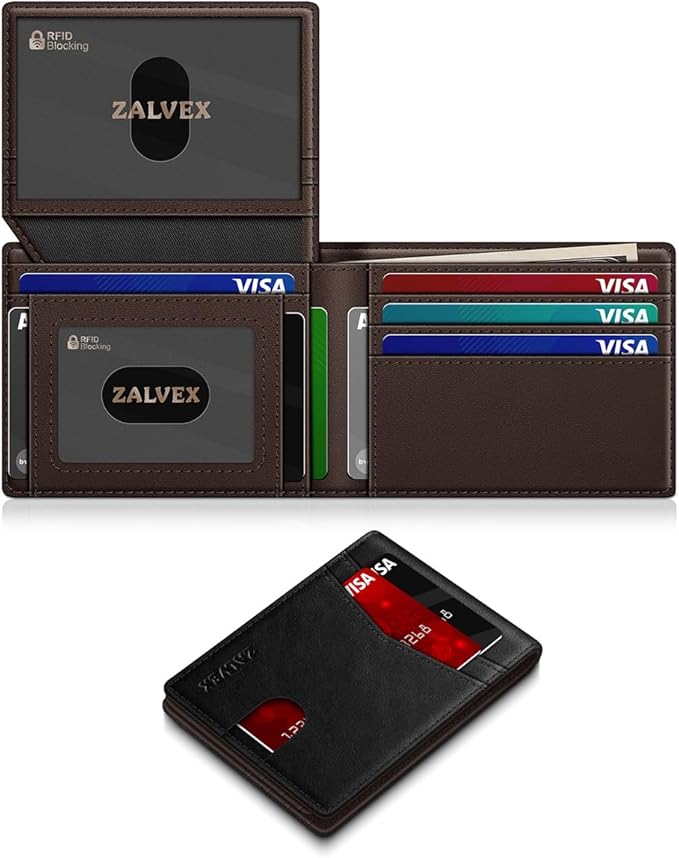 Wallet for Men Slim RFID Blocking Leather Credit Card Holder Wallet for 14 Cards, Bifold Minimalist Thin Wallet with 2 ID Windows & Cash Slot, Front Pockt Carteras Para Hombres, Birthday Gifts for Men