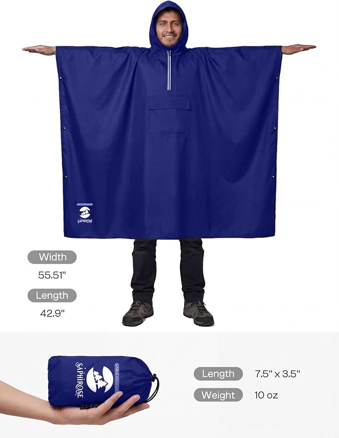 SaphiRose Hooded Rain Poncho Waterproof Raincoat Jacket for Men Women Adults