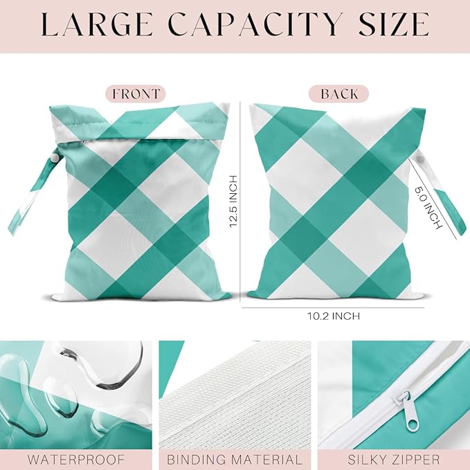 Wet Bag, 4Pcs Wet Dry Bag Set, Reusable Waterproof Bags with Classic Plaid Prints for Women, Practical for Beach Vacations, Pool Time, Travel & Daily Storage Needs