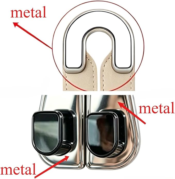 2 Pack KAFANLIN Car Headrest Hooks for Purses and Bags Cute Leather Car Seat Back Head Rest Double Hooks for Bags Cute Pink Beige Car Accessories Headrest Back Seat Handbags Hook (Black 2 Pack)