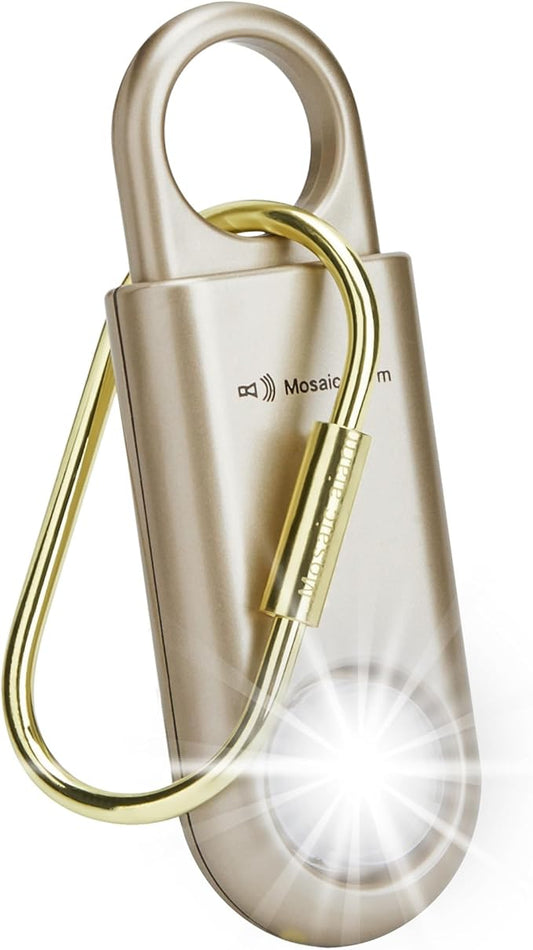 130dB Personal Safety Alarm Ultra Bright Strobe Light. Loud Sound Keychain Siren for Women, School Children, Night Runners, Hiking. Bear Alarm Deterrent. SOS Emergency Self Defense Alerts. Gold