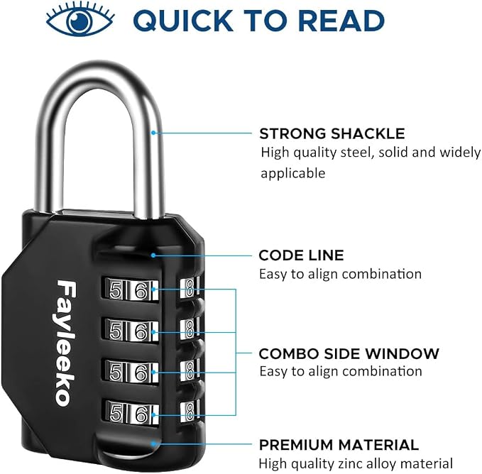 Combination Lock, 4 Digit Combination Padlock for School Gym Sports Locker, Fence, Toolbox, Case, Hasp Cabinet Storage (2 Pack, Dark Blue & Black)