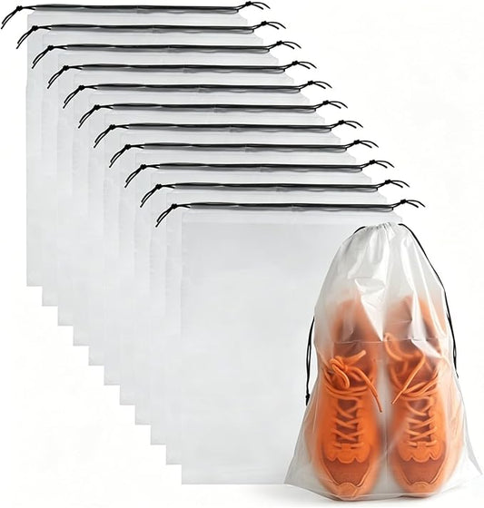 12 Pcs Shoe Bags for Travel，PLULON Clear Drawstring Travel Shoe Bags for Packing Waterproof Dustproof Shoes Organizer Pouch Travel Accessories Shoe Storage Bag for Women Men Portable Travel Essentials