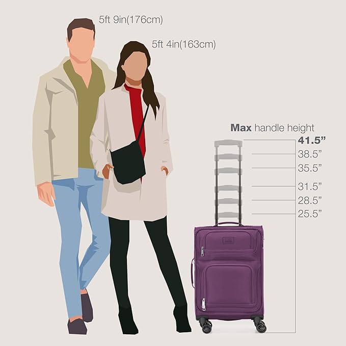 U.S. Traveler Rio Lightweight Softside Rolling Carry-on Suitcase, 4-Wheel Set, Purple