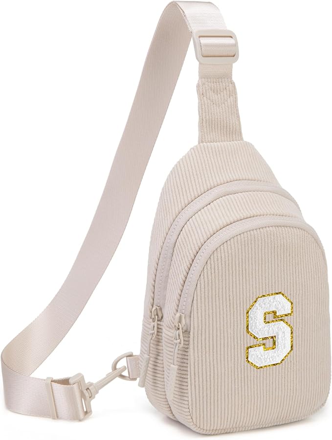 Viverte Small Corduroy Sling Bag Initial Crossbody Bag Fanny Pack for Girls Personalized Birthday Gifts for Teen Girls Gifts