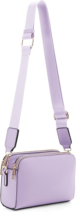 EVVE Crossbody Bags for Women Trendy Triple Zip Small Crossbody Camera Bag Purse with Wide Guitar Strap