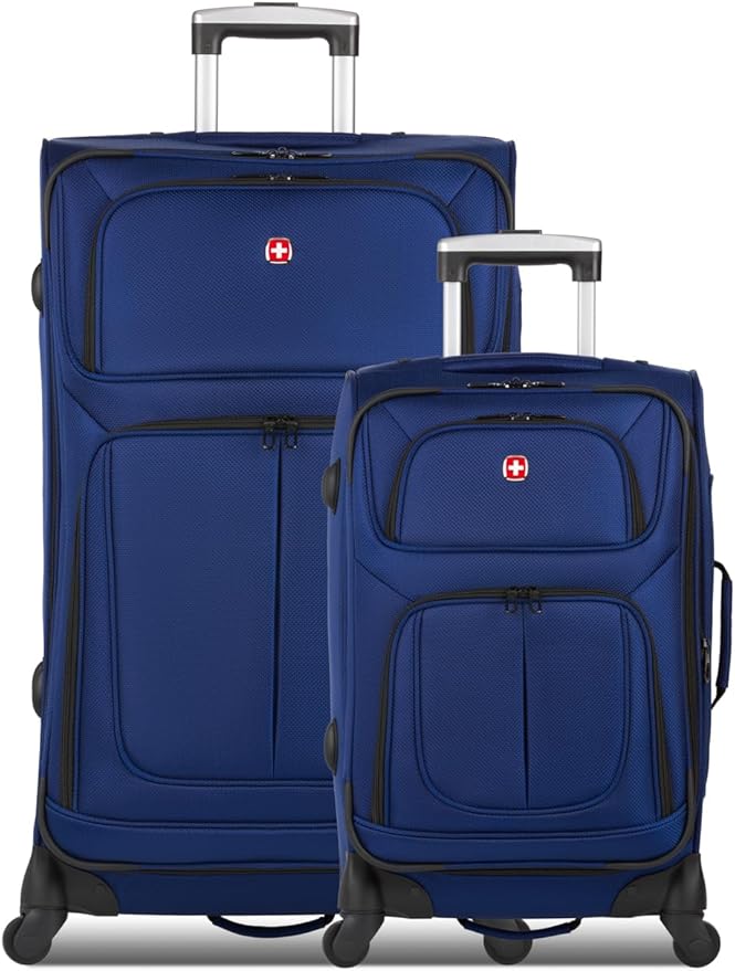 SWISSGEAR Sion Softside Expandable Spinner Luggage Durable Lightweight Travel Suitcase, Blue, 2-Piece Set (Carry-On/Large)