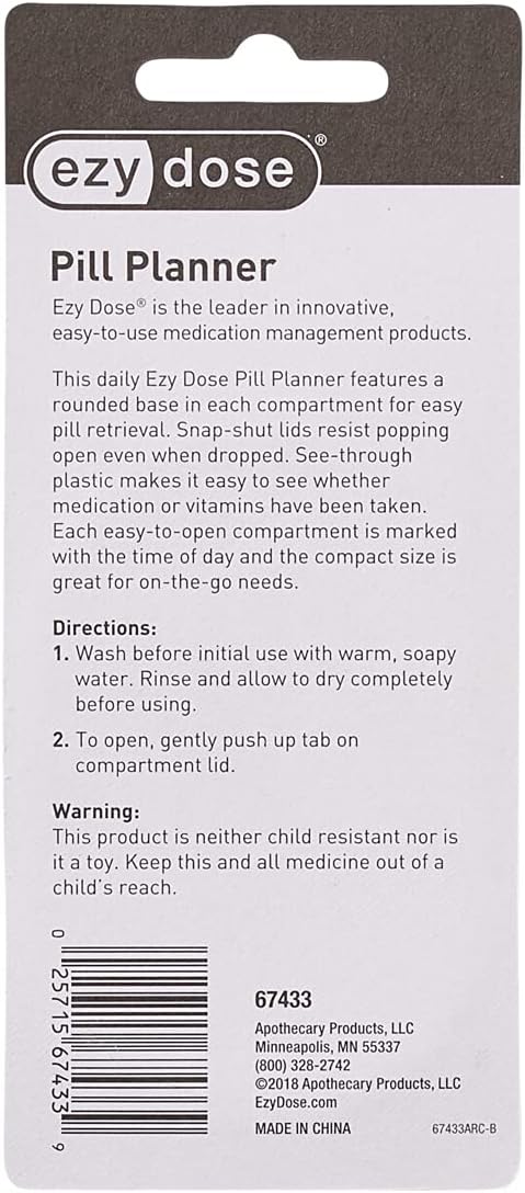 Ezy Dose Daily AM/PM Pocket Pharmacy Travel Pill Case, Medicine Planner, Vitamin Organizer, Snap-Shut Lids, Color May Vary, BPA Free