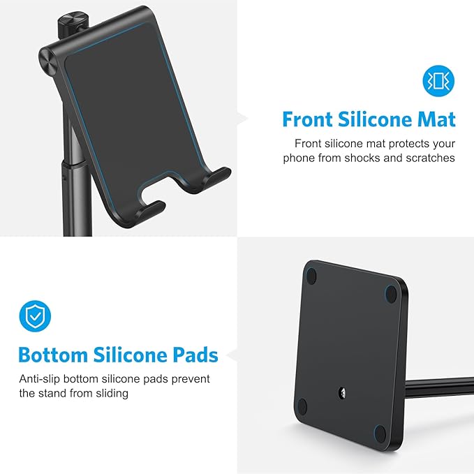 OMOTON Cell Phone Stand, Adjustable Angle Height Desk Phone Dock Holder for iPhone Air /17/17 Pro/XS Max/XR, Samsung Galaxy S20 / S10 / S9 / S8 and Other Phones (3.5-7.0-Inch), Black