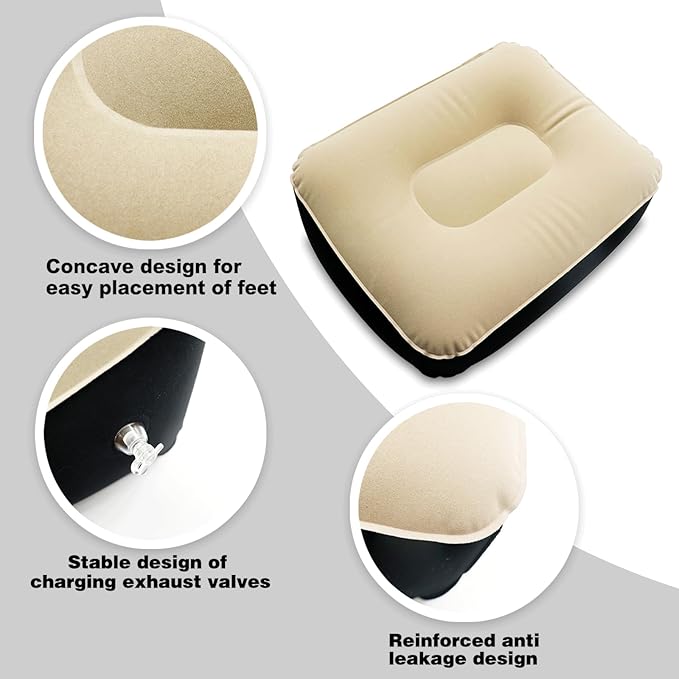 Inflatable Foot Rest, Carseat Foot Pillow, Airplanes Inflatable Foot Rest Cars, Travel Footrest Pillow for Home Office,Trains, 14.5" L×11.8" W×7.9”H