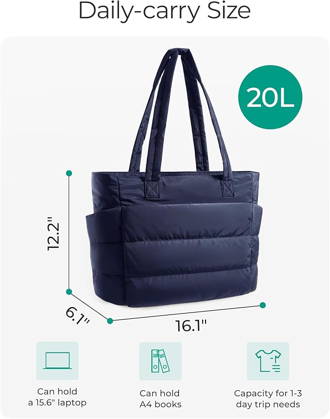 BAGSMART Tote Bag for Women, Lightweight Puffy Tote Bag with Compartments Shoulder Bag Handbag for Travel, Work, Gym | Lightweight