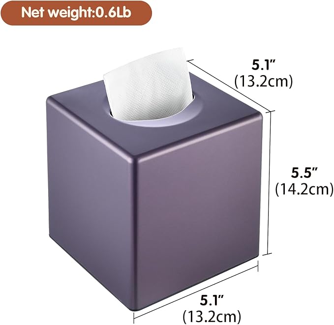 Y-in Hand Tissue Box Cover, Decorative Square Facial Storage Tissue Box Holder, Home Accessories for Bathroom Vanity Countertops, Dressers, Night Stand, Parlors and Office (Purple)
