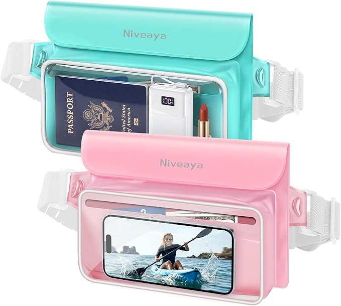 Niveaya IPX8 Waterproof Fanny Pack for Men Women, Large Capacity Touch Screen Dry Bag for Kayaking, Paddle Boarding, Waterpark & Swimming Essentials, Adjustable Waist Strap Pouch for Cell Phone