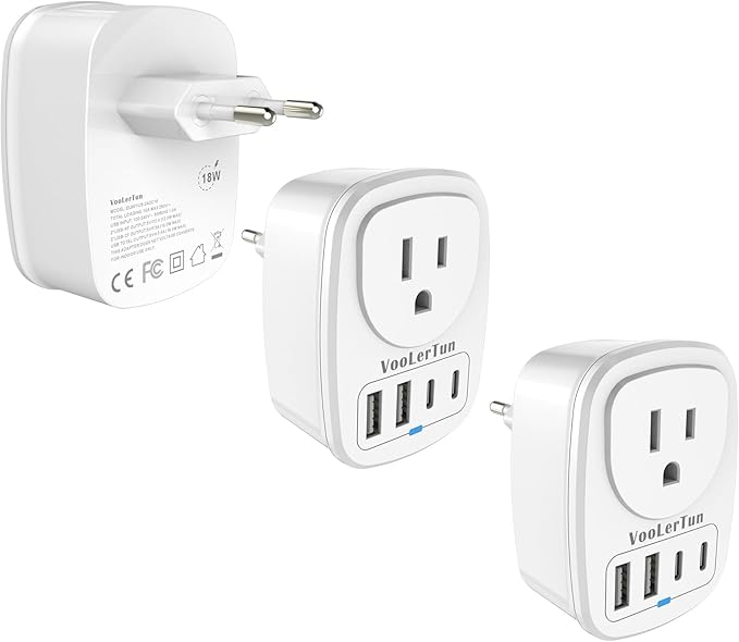 European Plug Adapter Type C International Power Adaptor Travel Cruise Essentials with USB Outlet 2 Pack, European to US Plug Adapter Converter Charger Block Multiple Ports