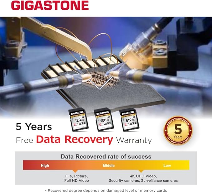 【5-Years Data Recovery】 GIGASTONE 512GB SD Card, 4K Camera Pro MAX, UHS-I A2 4K SDXC Memory Card High Speed 4K UHD Video Compatible with Kodak Digital Camera, with 1 Mini case