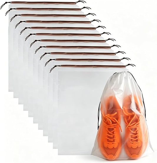 12 Pcs Shoe Bags for Travel, PLULON Clear Drawstring Travel Shoe Bags for Packing Waterproof Dustproof Shoes Organizer Pouch Travel Accessories Shoe Storage Bag for Women Men Portable Travel Essential