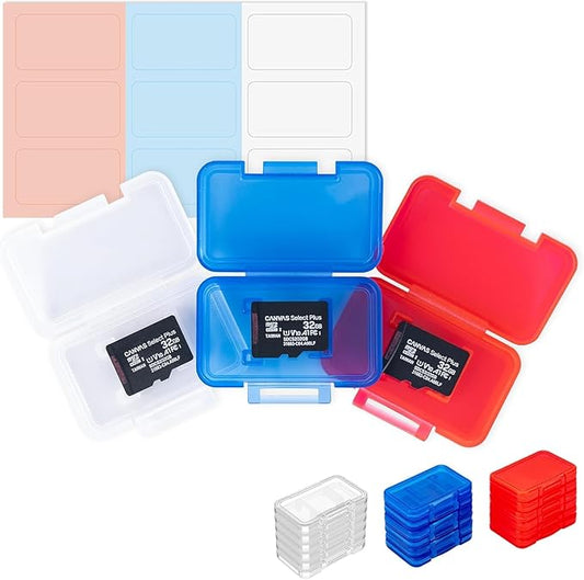 Kiorafoto 18 PCS Multi-Color Clear Plastic Memory Card Holder Case for 18 Micro SD SDXC SDHC TF Cards, Transparent MicroSD MSD Memory Card Case Storage Organizer with Labels
