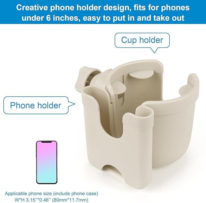 Accmor Stroller Cup Holder with Phone Holder, Bike Cup Holder, Universal Cup Holder for Uppababy Nuna Doona Strollers, 2-in-1 Cup Holder for Walker, Wheelchair, Scooter