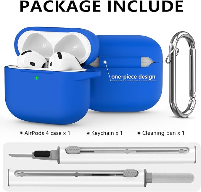 Ljusmicker for AirPods 4 Case 2024 with Cleaner Kit,Soft Silicone Protective Cover for Apple AirPods 4th Generation Cases for Women Men,for AirPod 4 Case Accessories with Keychain-Blue