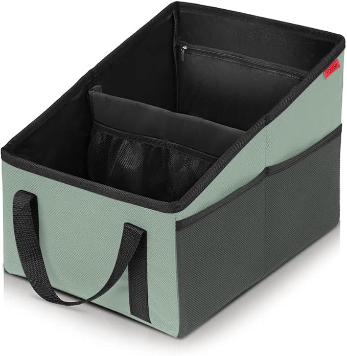 Car Seat Organizer - Passenger Seat Organizer, Collapsible Small Car Seat Storage Organizer for Console Front or Back, Automotive Backseat Organizer with Belt 4 Cup Holders for Kids Accessories, Cyan