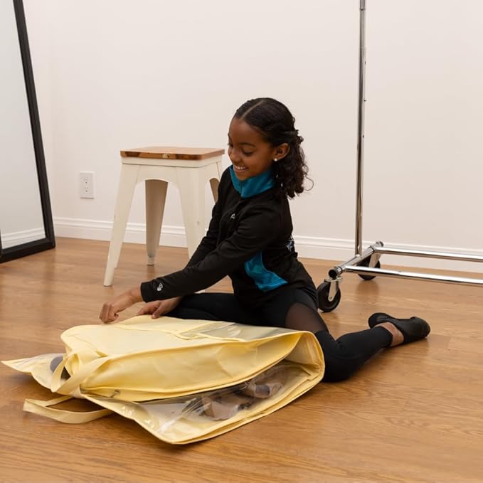 Waterproof Hanging Garment Bag 40 inch Clothes Bag with Gusset, 5 Pockets & Side Zip for Dance Costumes, Sports, Skating, Theatre, Beauty Pageants & More by Kendall Country, Sunshine Yellow